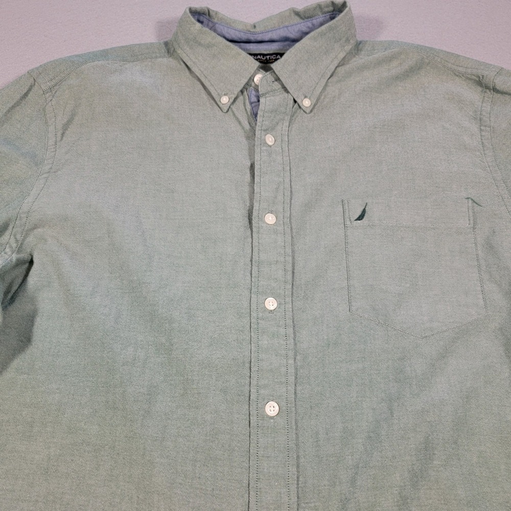 Nautica Mens Button‎ Down Long Sleeve Shirt Green Casual Dress Top Size XL